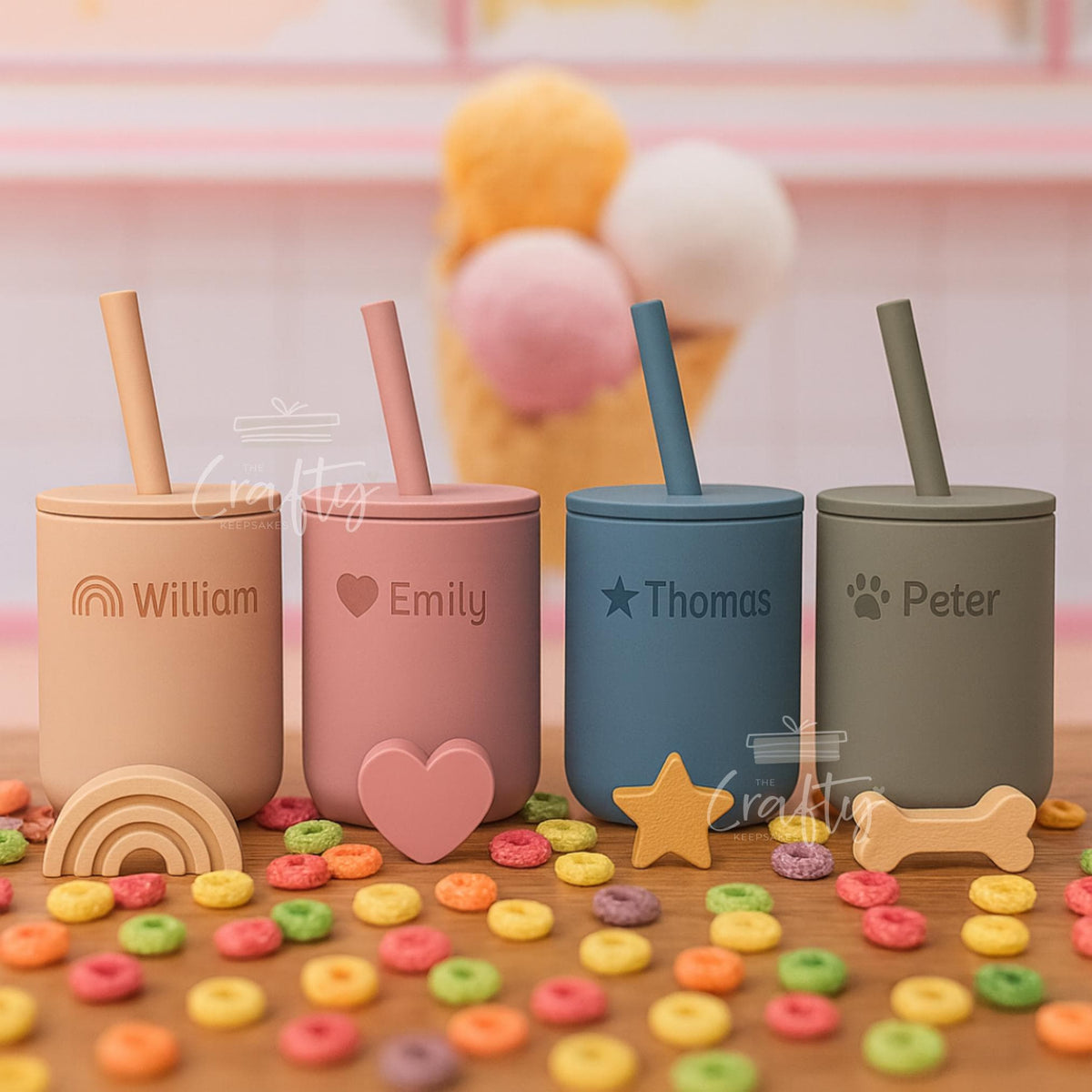 Personalised Silicone Baby Cup with Straw: Laser Engraved Toddler Learning Cup