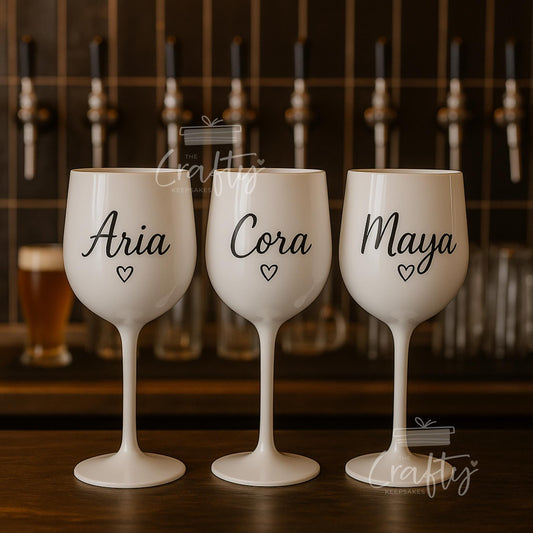 Personalised White Plastic Wine Glass: 16oz Custom Drinkware Gift