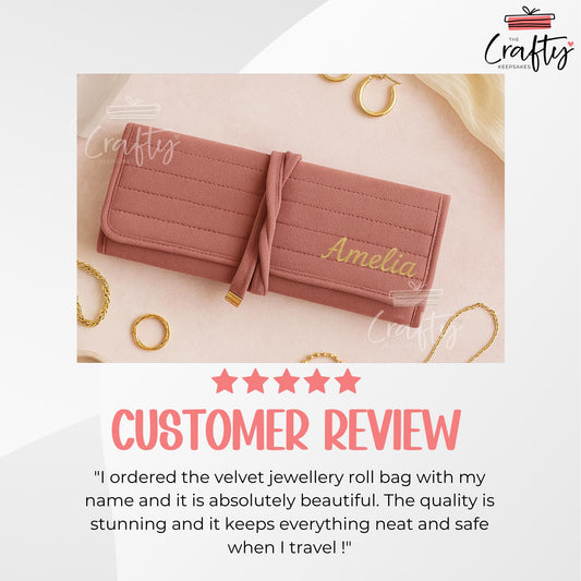 Custom Velvet Jewellery Roll: Travel Jewellery Organiser Bag, Ring Bracelet Necklace Storage, Bridesmaid Gift for Her