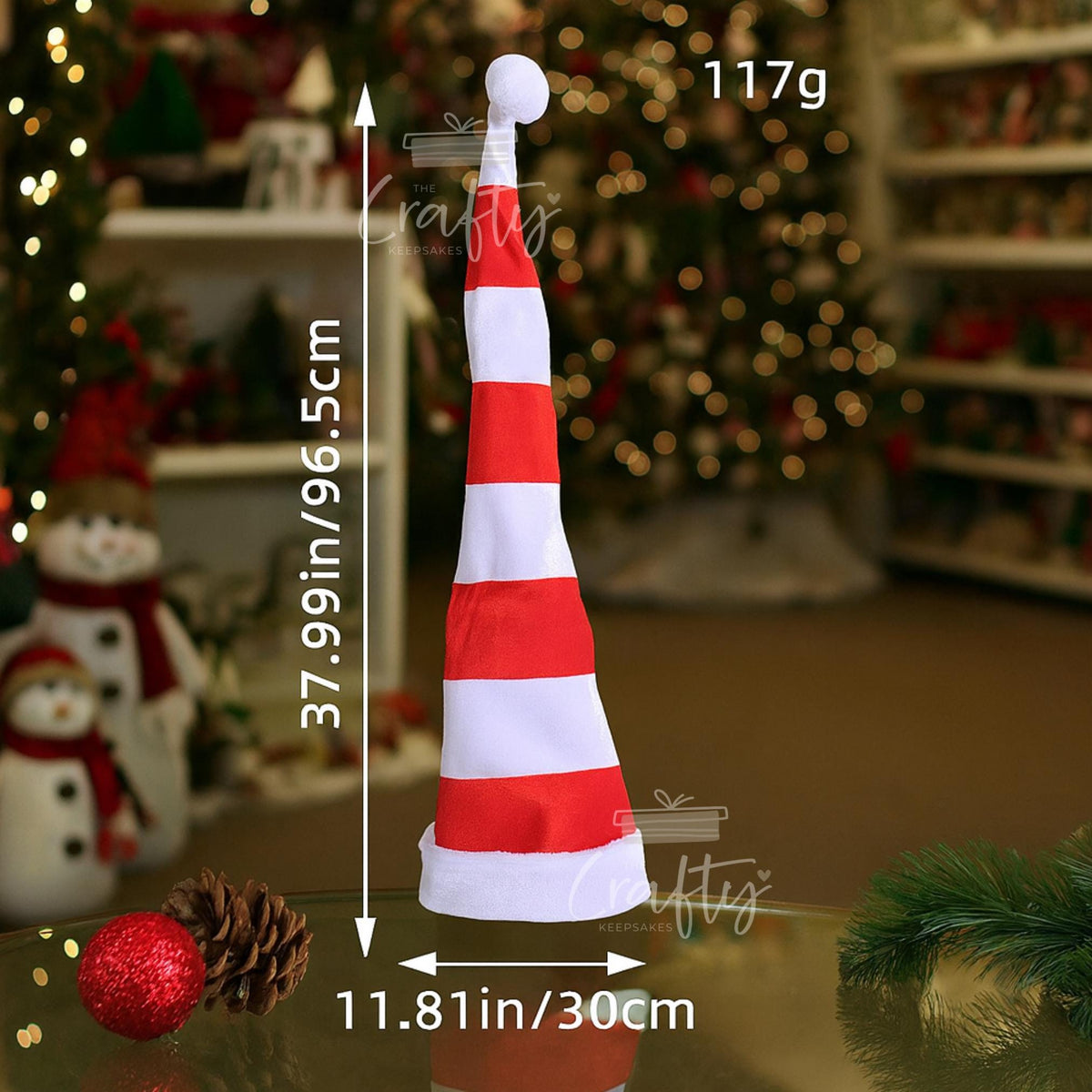 Personalised Long Christmas Hat: Custom Embroidered Elf Hat, Red and White or Red and Green Extra Tall Holiday Hat, Party Costume Fun