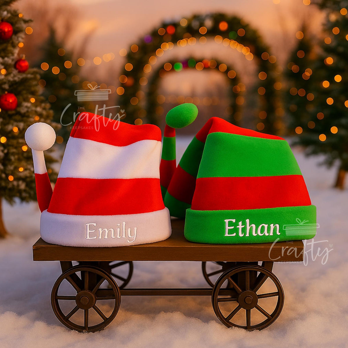 Personalised Long Christmas Hat: Custom Embroidered Elf Hat, Red and White or Red and Green Extra Tall Holiday Hat, Party Costume Fun