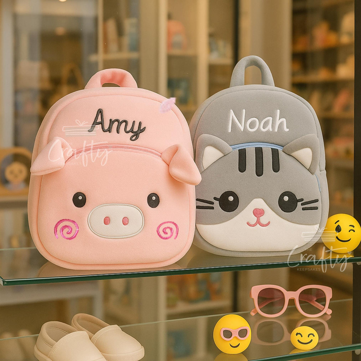 Personalised Plush Kids Backpack: Embroidered Name, Cartoon Animal Bag