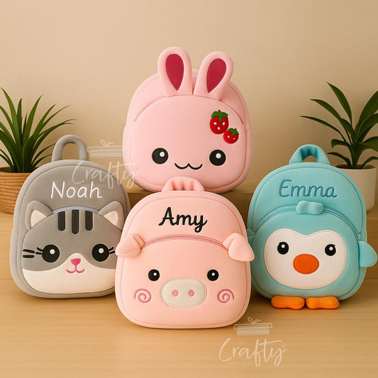 Personalised Plush Kids Backpack: Embroidered Name, Cartoon Animal Bag