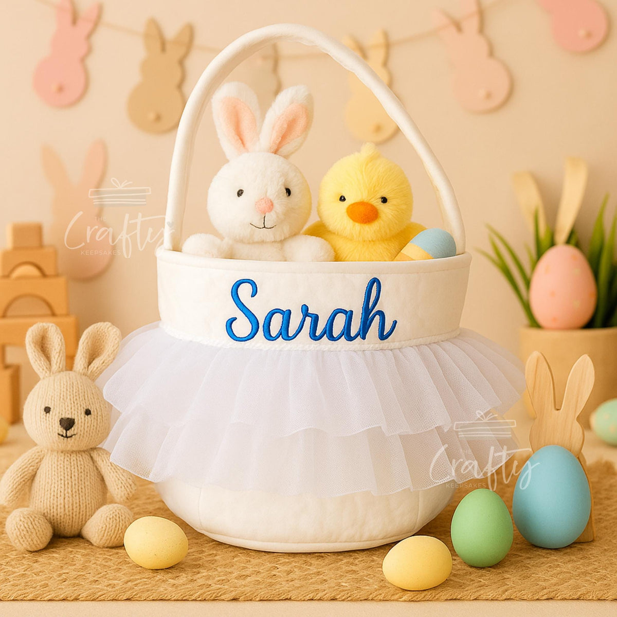 Personalised Ballet Girl Easter Basket: Embroidered Name, Velvet Skirt