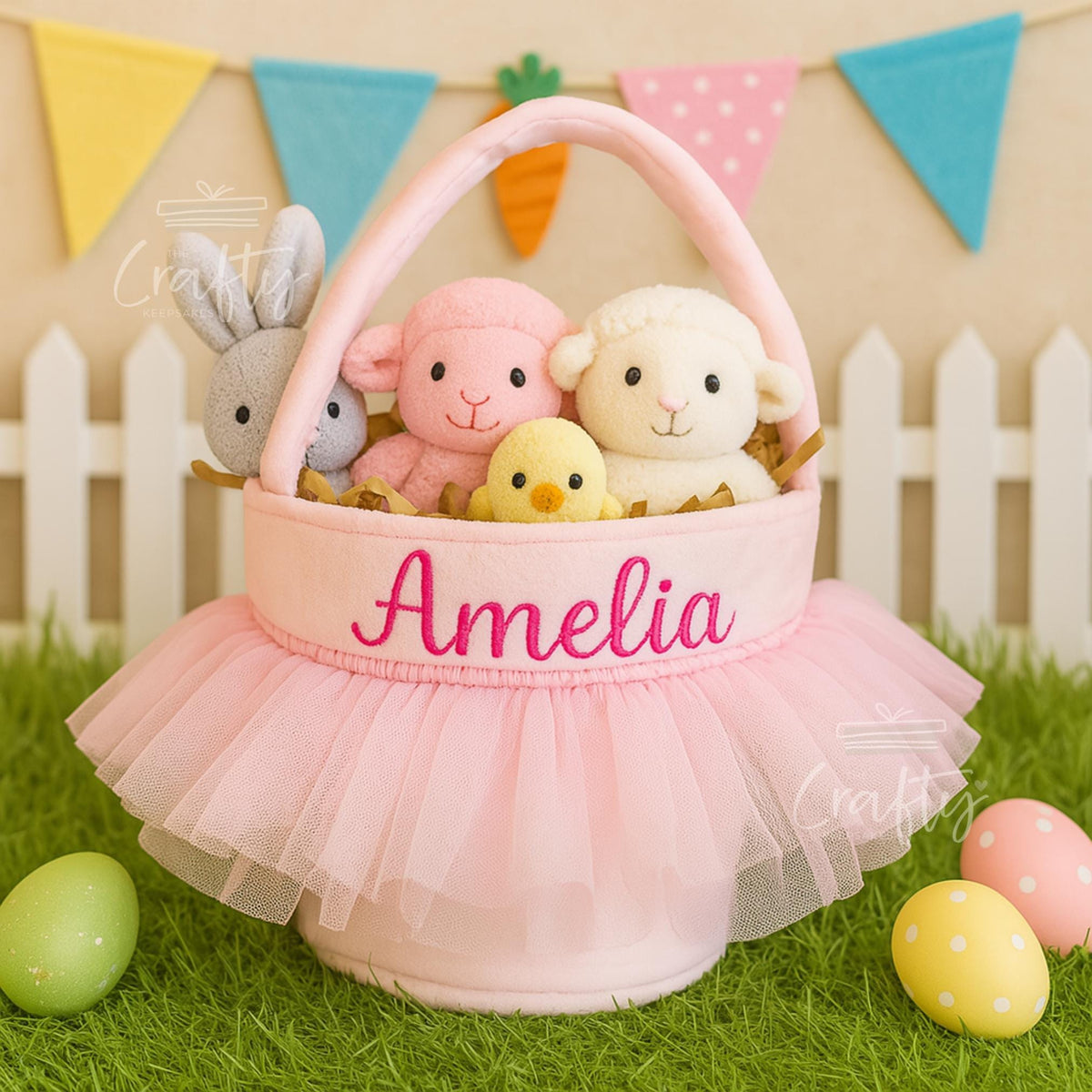 Personalised Ballet Girl Easter Basket: Embroidered Name, Velvet Skirt
