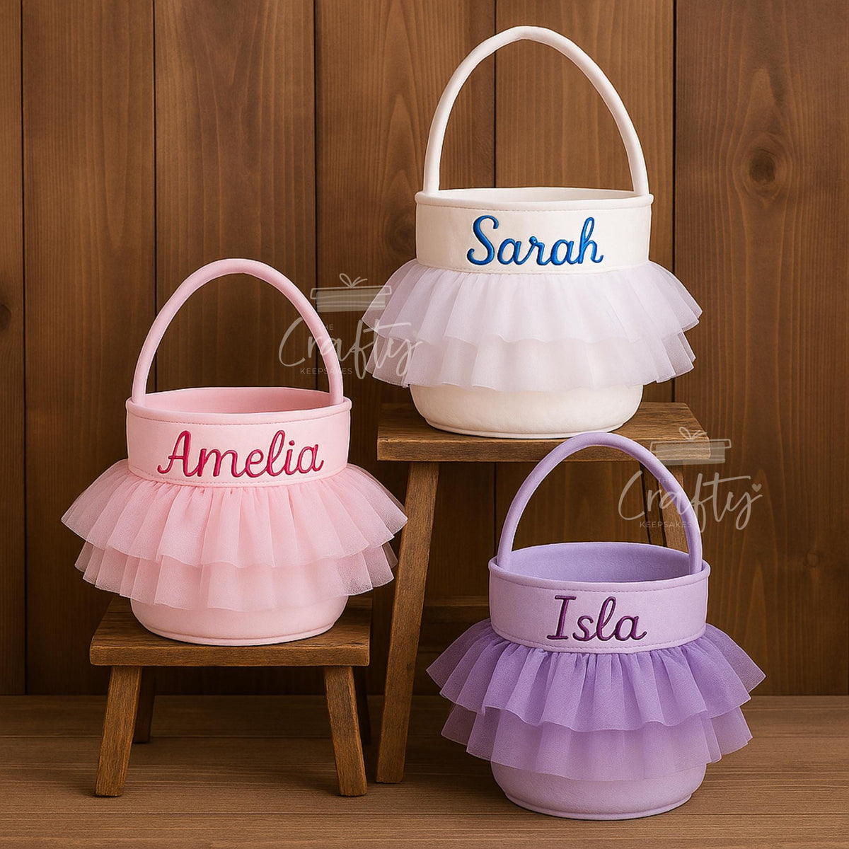Personalised Ballet Girl Easter Basket: Embroidered Name, Velvet Skirt