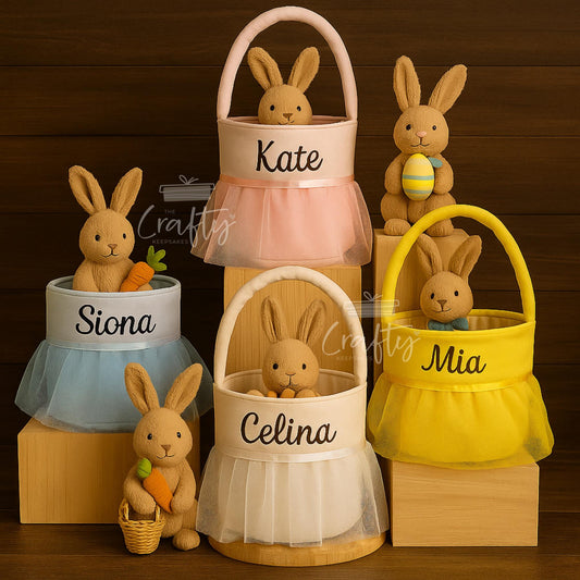 Personalised Ballet Girl Easter Basket: Embroidered Name, Velvet Skirt