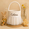 Personalised Flower Girl Basket: Embroidered Name, Velvet Yarn Skirt