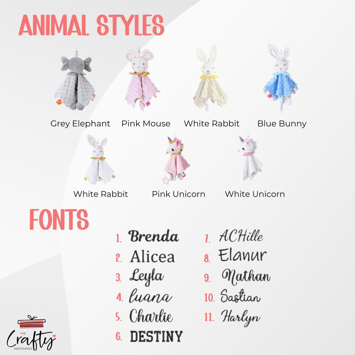 Embroidered Baby Animal Lovey: Personalised Plush Comfort Toy