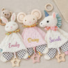 Embroidered Baby Comforter: Plush Animal Lovey, Personalised Newborn Gift