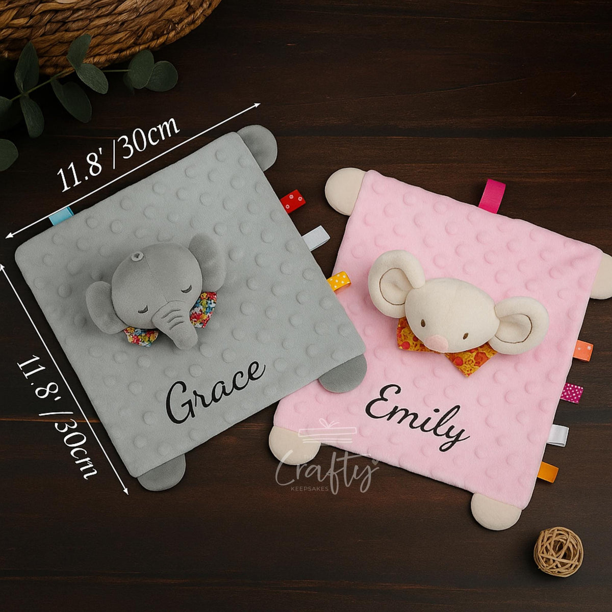 Embroidered Baby Animal Lovey: Personalised Plush Comfort Toy