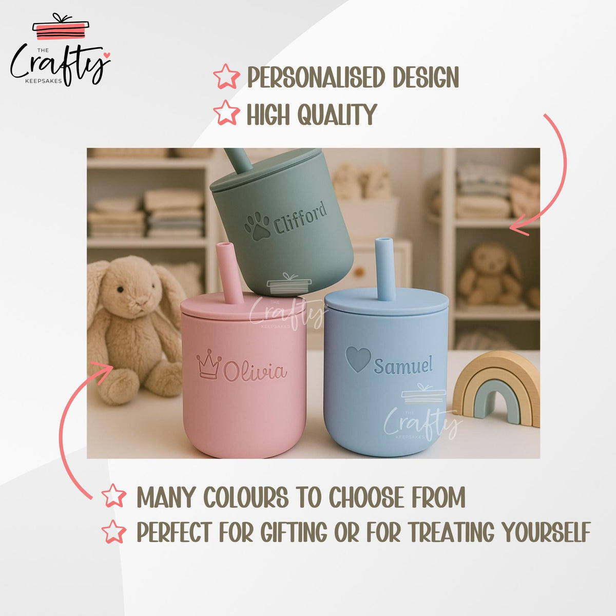 Personalised Silicone Baby Cup with Straw: Laser Engraved Toddler Learning Cup