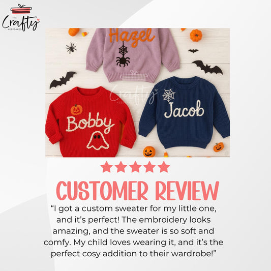 Personalised Halloween Baby Jumper: Embroidered Custom Name, Spooky Apparel