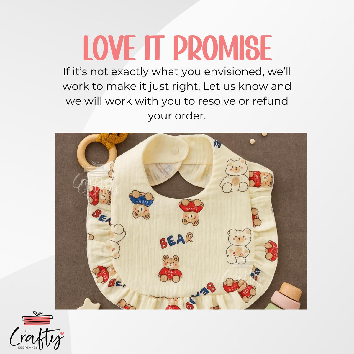 Personalised Name Baby Bib: Custom Embroidered Ruffled Cotton Feeding Bib