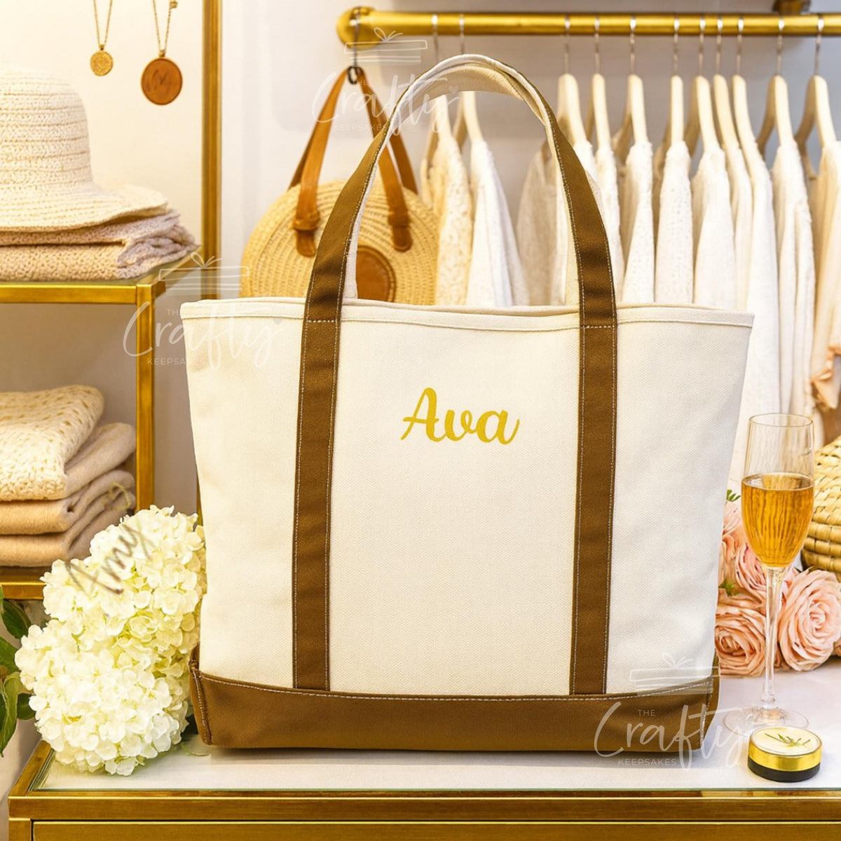 Personalised Canvas Tote Bag with Zip: Embroidered Everyday Handbag