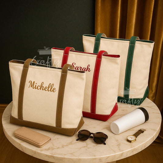 Personalised Canvas Tote Bag with Zip: Embroidered Everyday Handbag