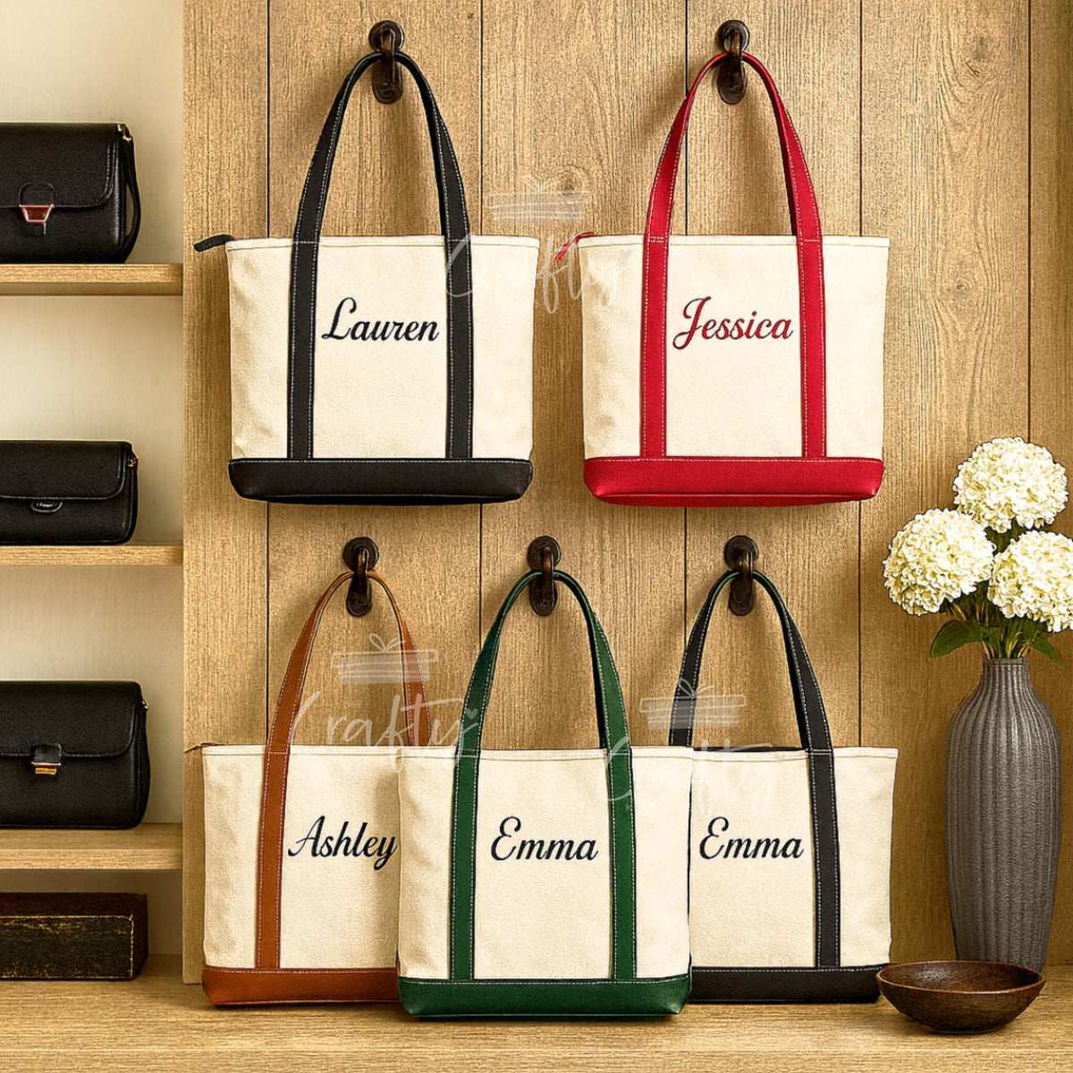 Personalised Canvas Tote Bag with Zip: Embroidered Everyday Handbag