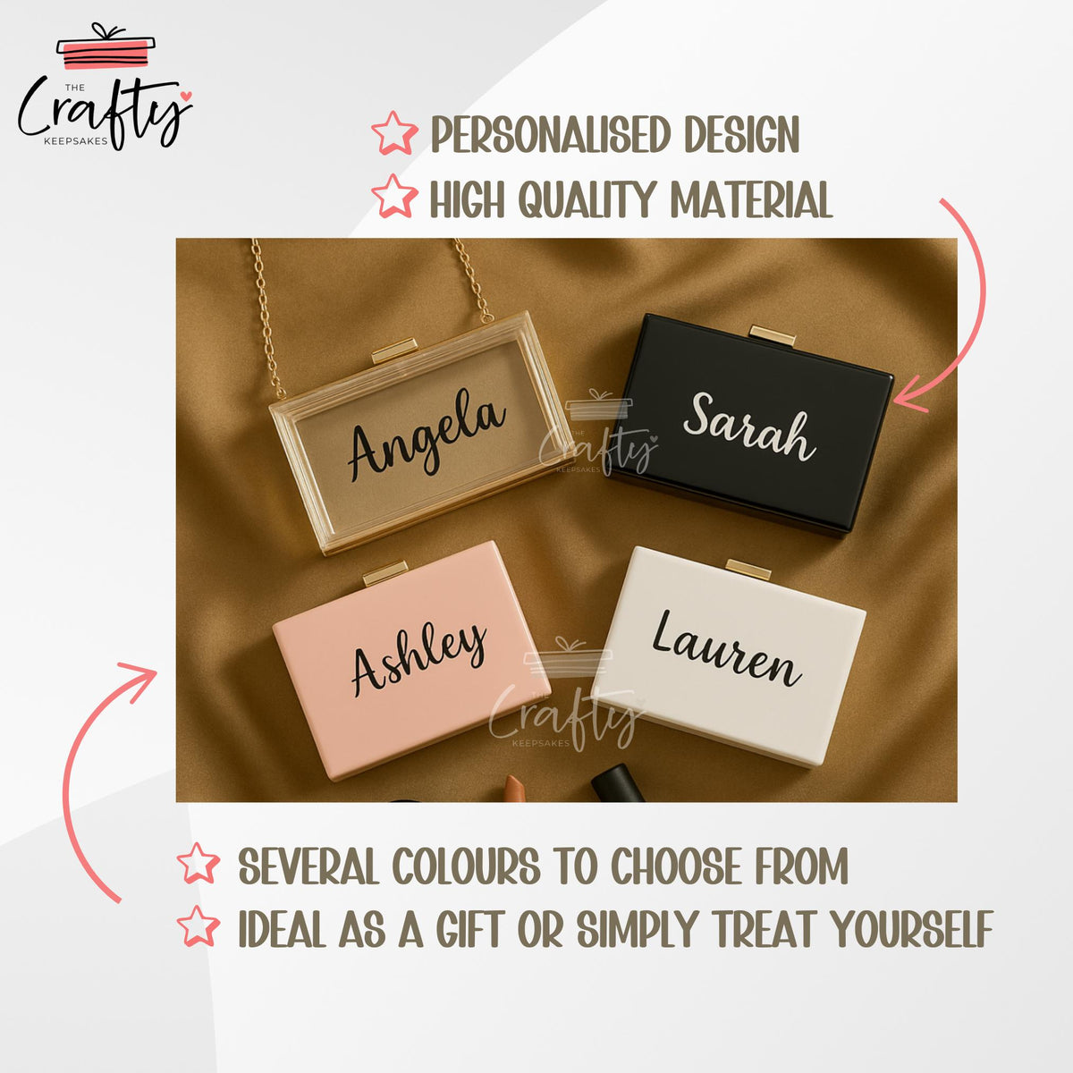 Personalised Acrylic Box Clutch: Custom Embroidered Name Wedding Bag