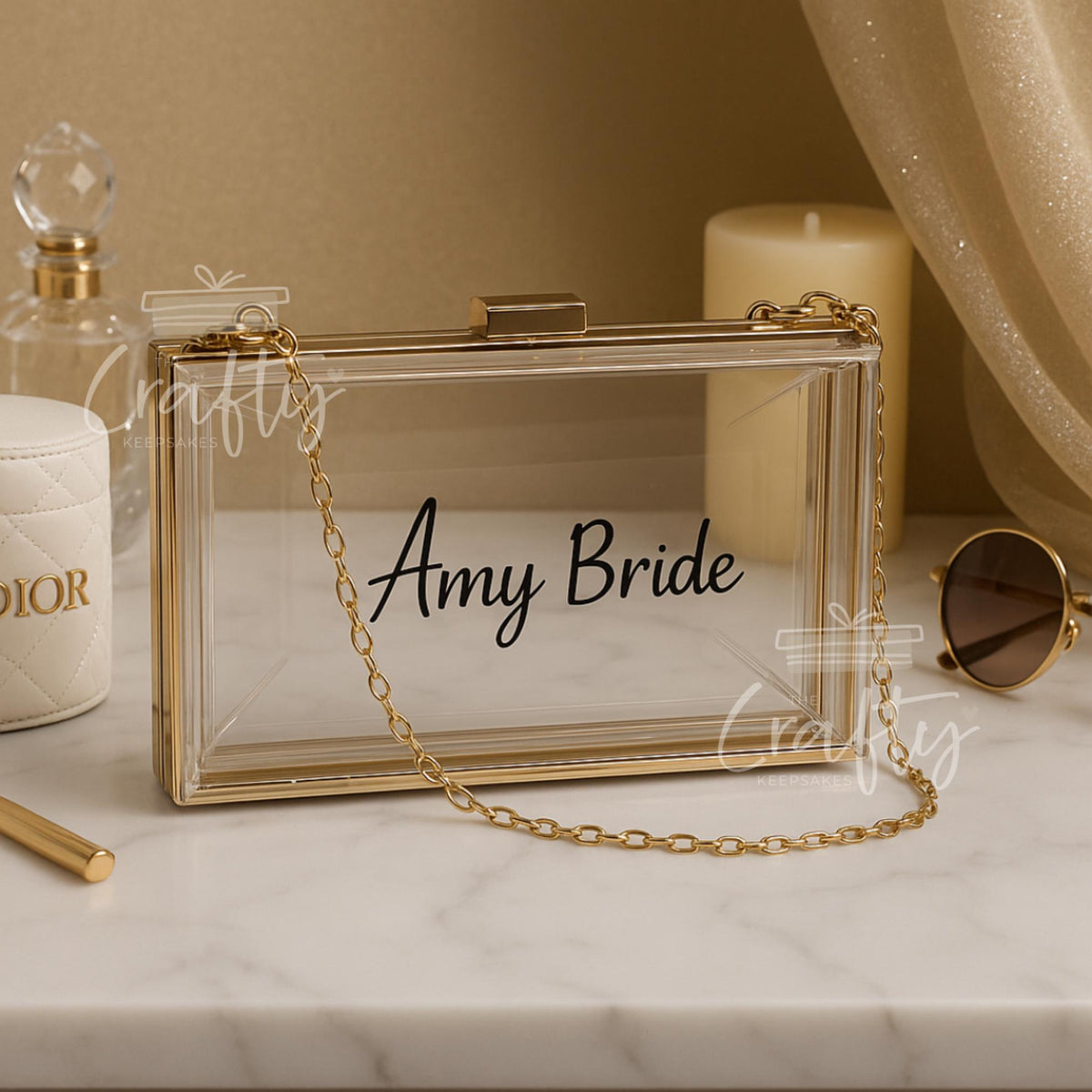 Personalised Acrylic Box Clutch: Custom Embroidered Name Wedding Bag