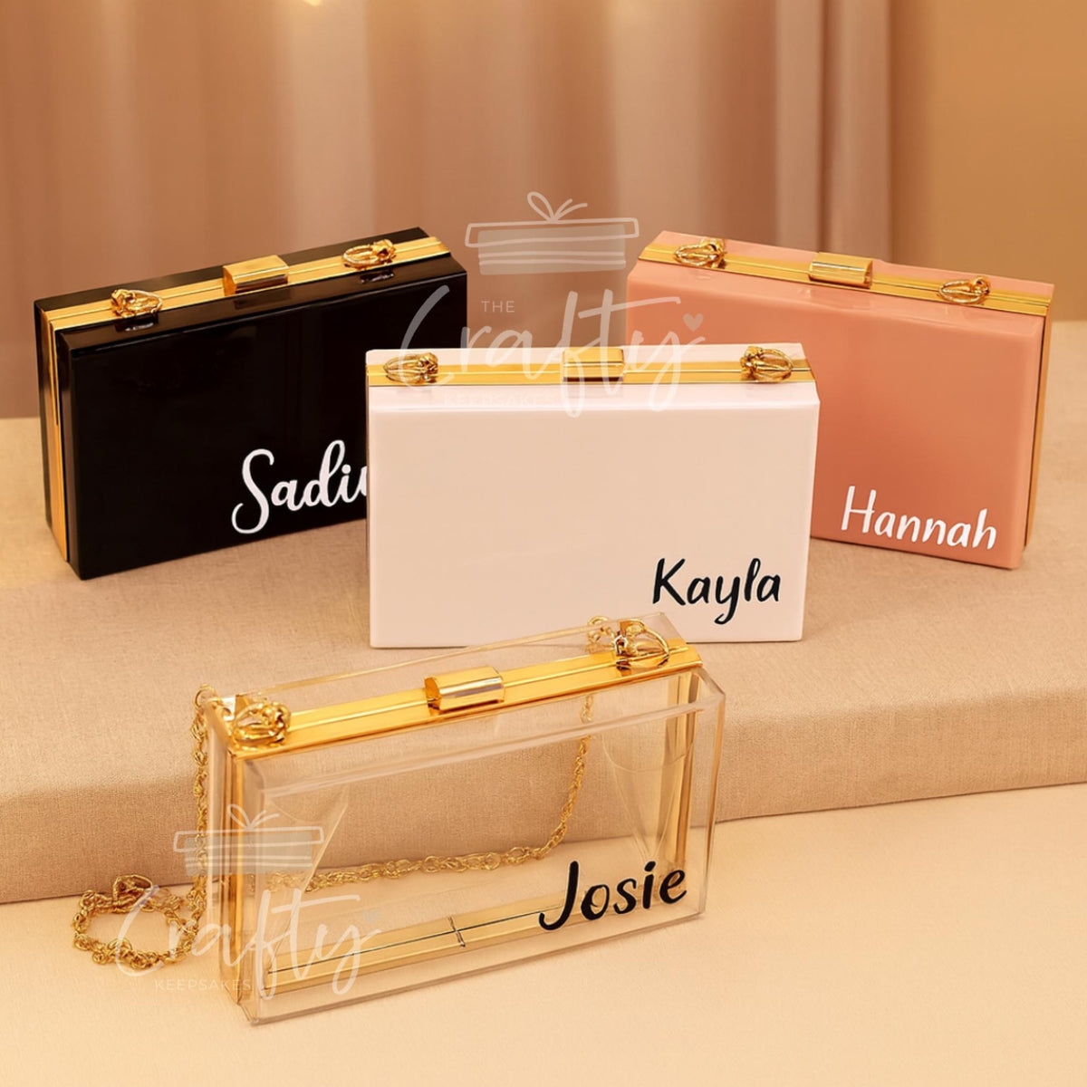 Personalised Acrylic Box Clutch: Custom Embroidered Name Wedding Bag