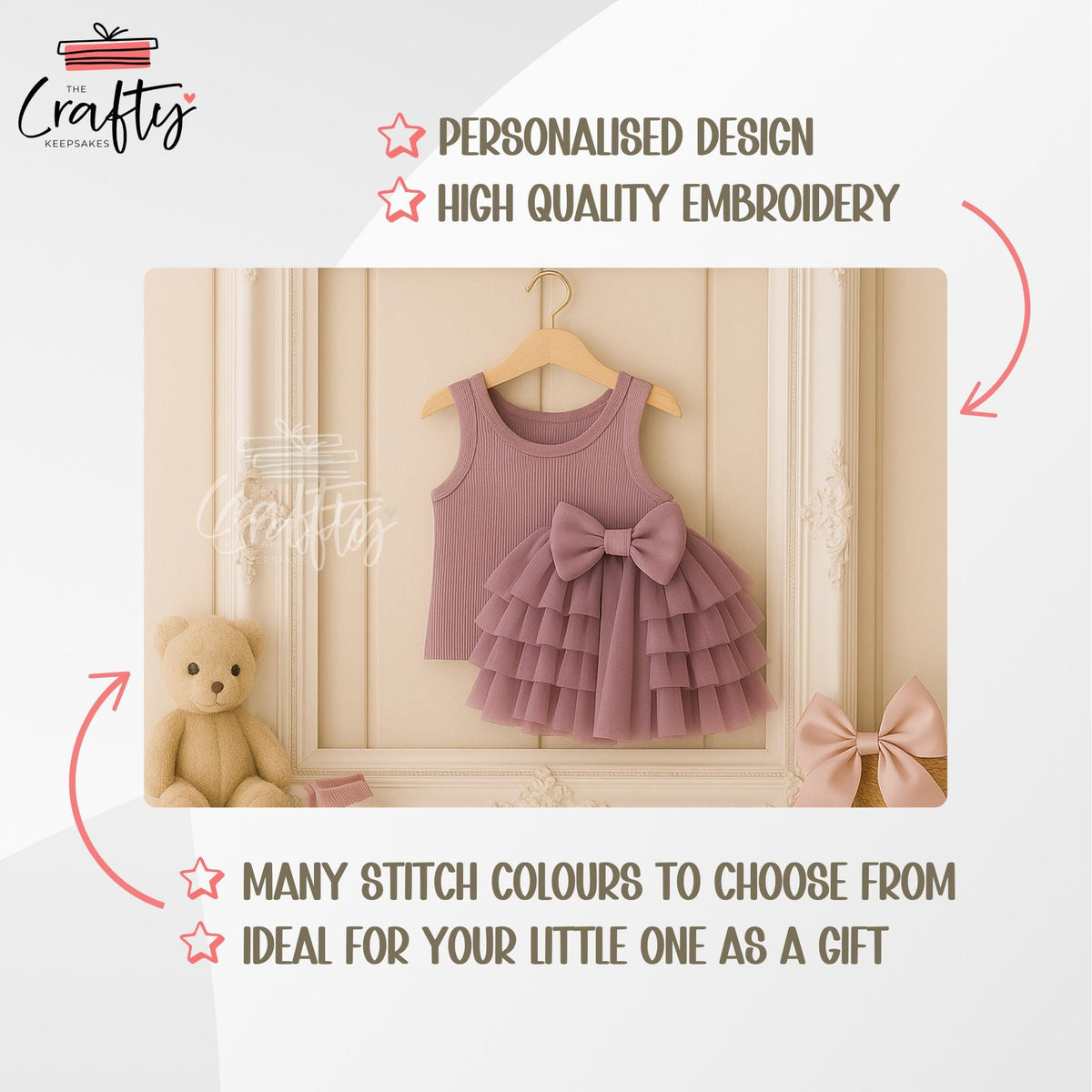 Embroidered Baby Summer Outfit: Personalised Cotton Vest & Skirt
