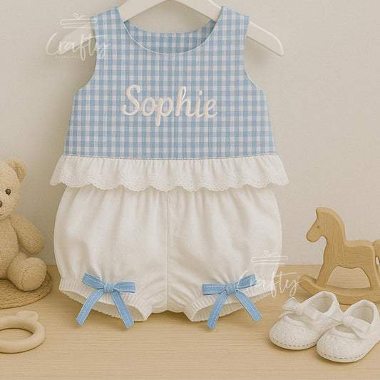 Embroidered Baby Summer Outfit: Personalised Cotton Vest & Skirt
