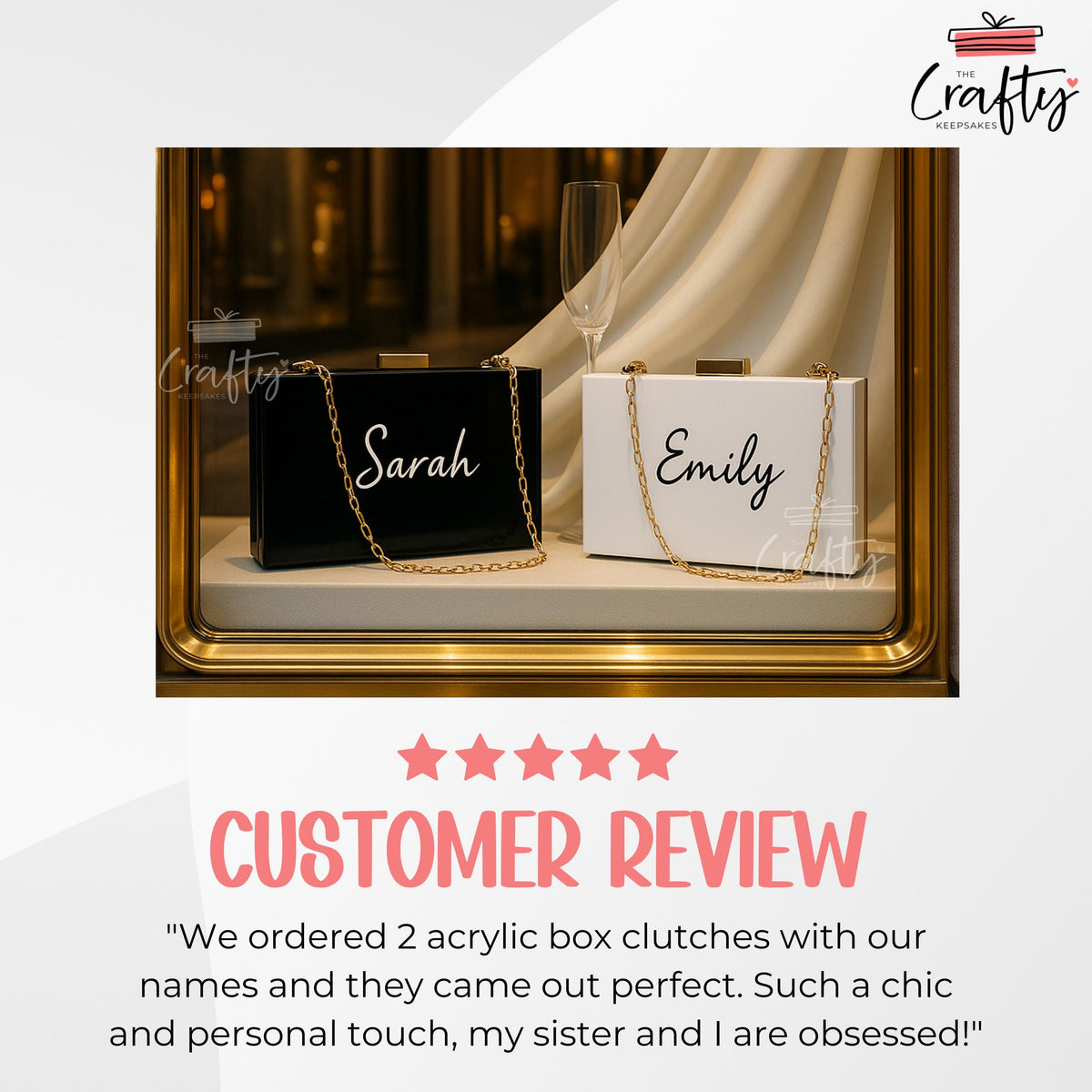 Personalised Acrylic Box Clutch: Custom Embroidered Name Wedding Bag