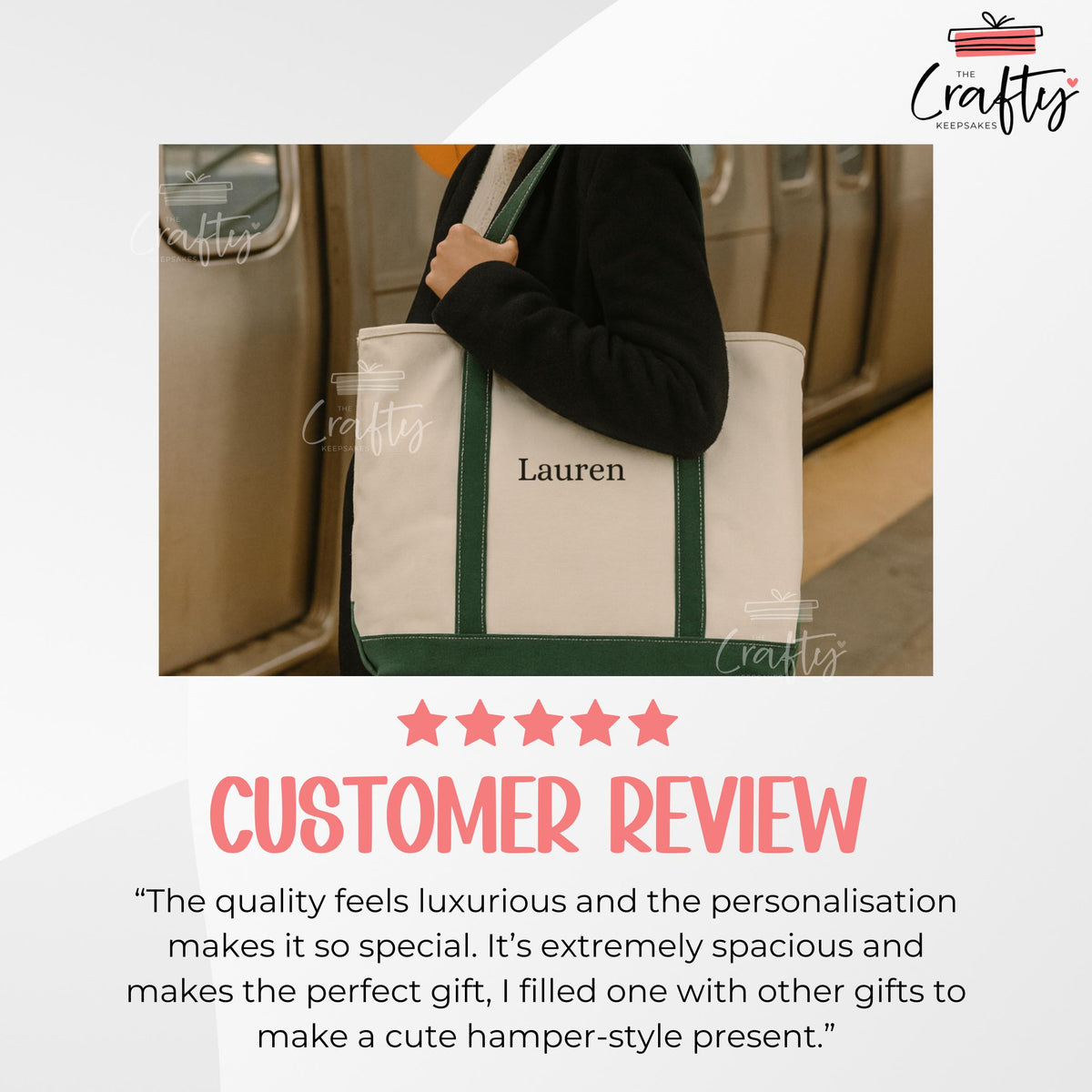 Personalised Canvas Tote Bag with Zip: Embroidered Everyday Handbag