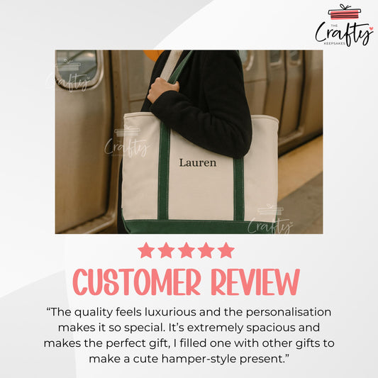 Personalised Canvas Tote Bag with Zip: Embroidered Everyday Handbag