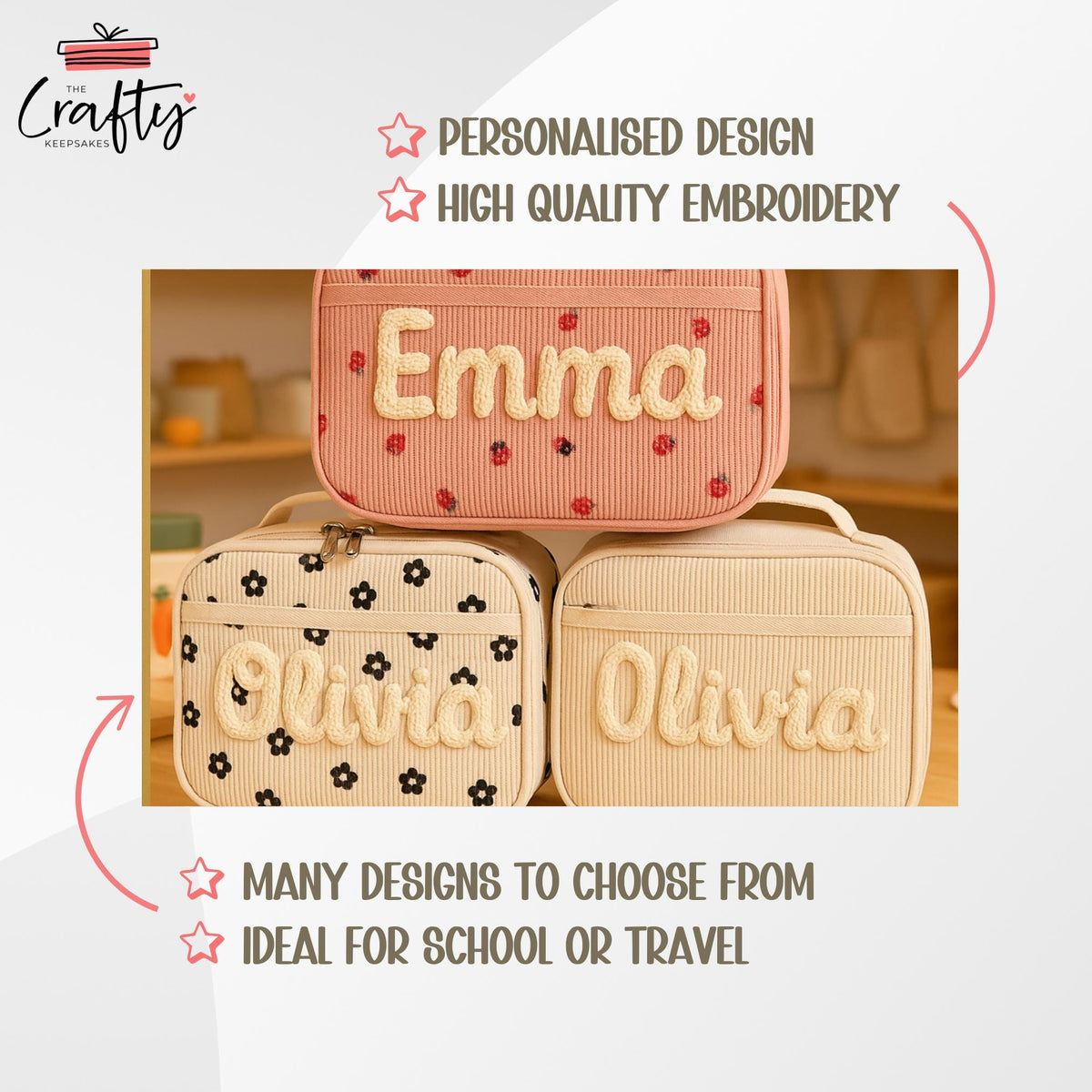 Personalised Corduroy Kids Lunch Bag with Yarn Name