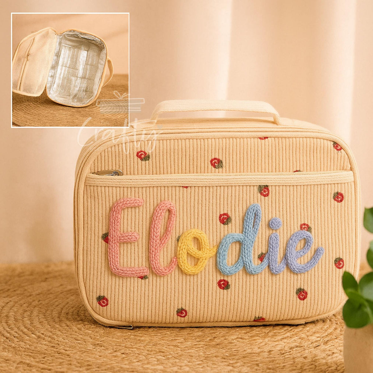 Personalised Corduroy Kids Lunch Bag with Yarn Name