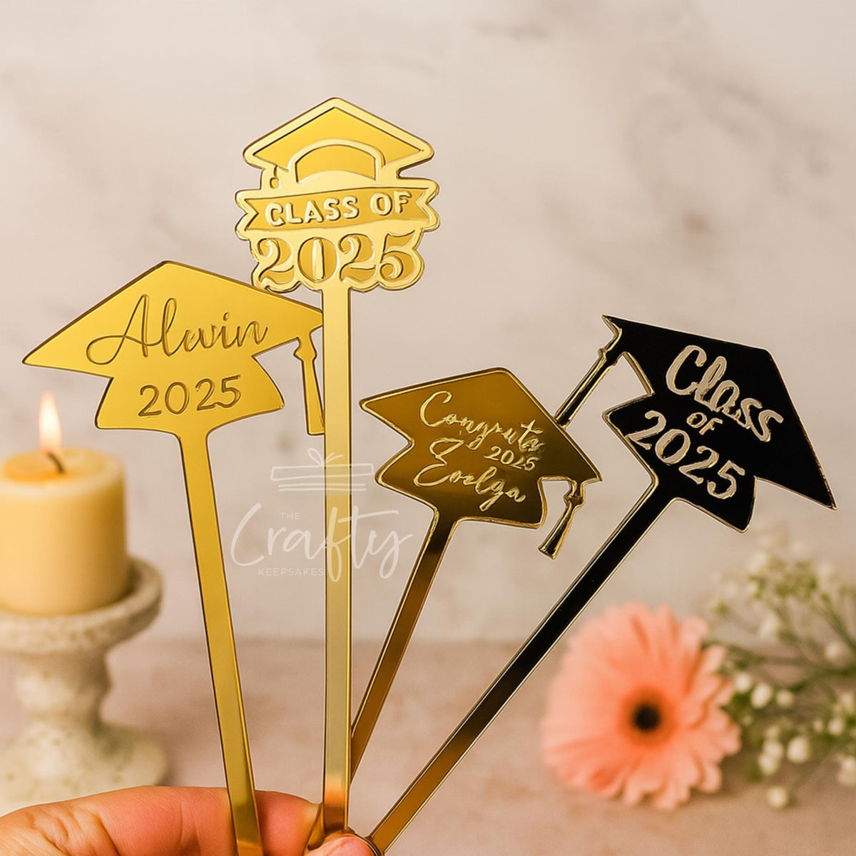Personalised Graduation Drink Stirrers: Acrylic Class of 2025 Party Favours
