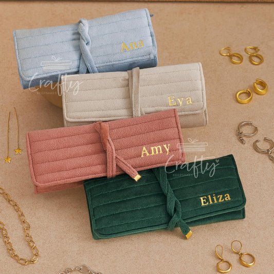 Custom Velvet Jewellery Roll: Travel Jewellery Organiser Bag, Ring Bracelet Necklace Storage, Bridesmaid Gift for Her