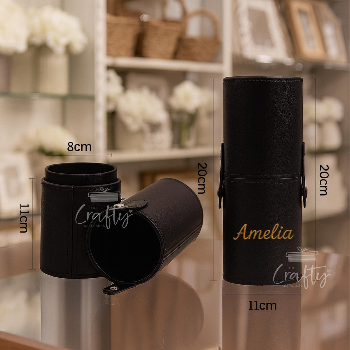 Custom Makeup Brush Holder with Lid: PU Leather Barrel Storage Cup, Portable Pen Holder, Desk Organiser Gift for Women