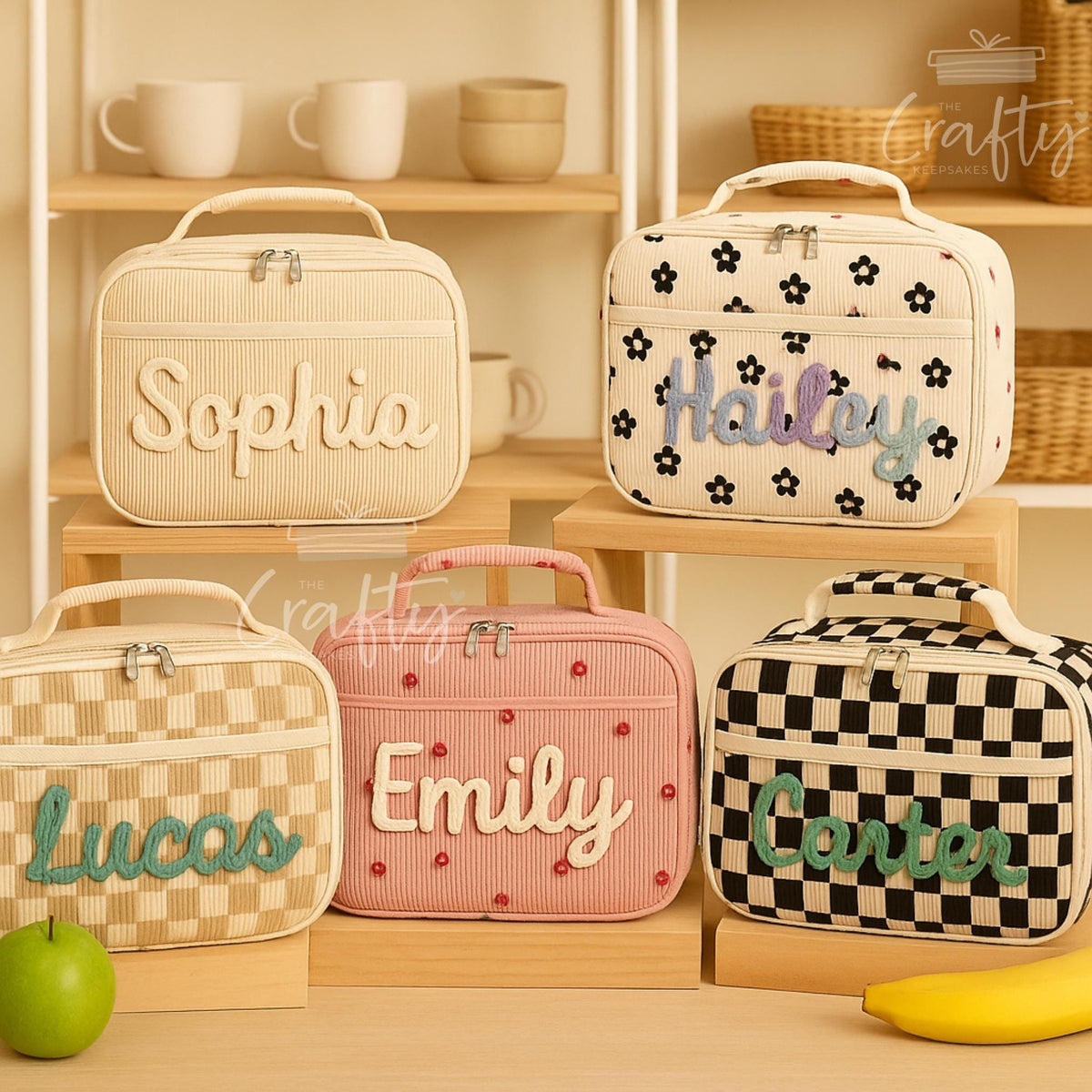 Personalised Corduroy Kids Lunch Bag with Yarn Name
