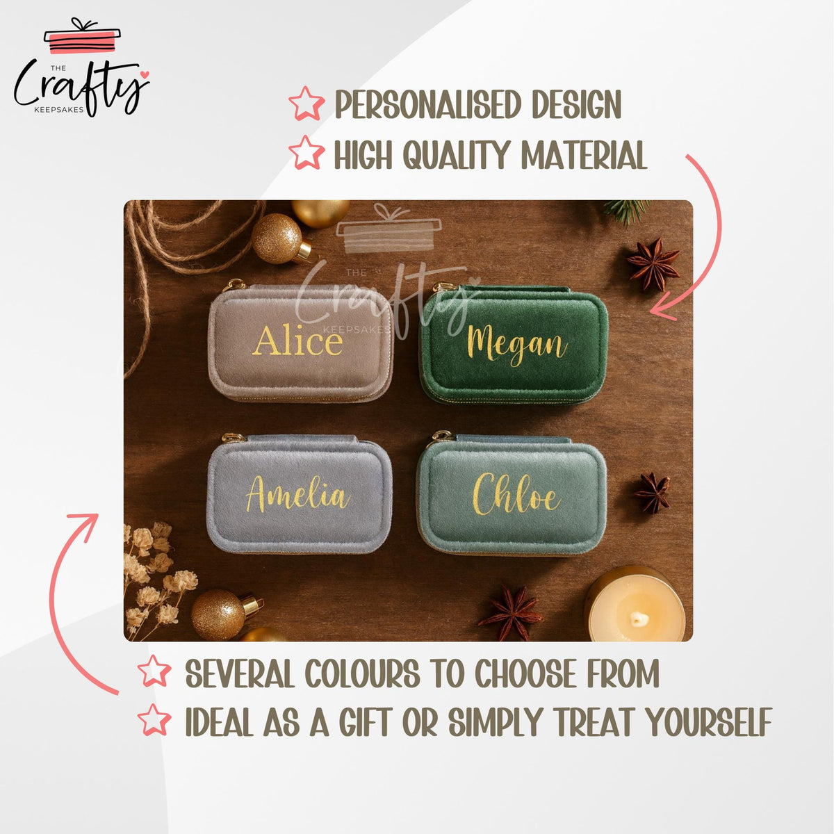 Personalised Velvet Travel Jewellery Case: Custom Keepsake Gift