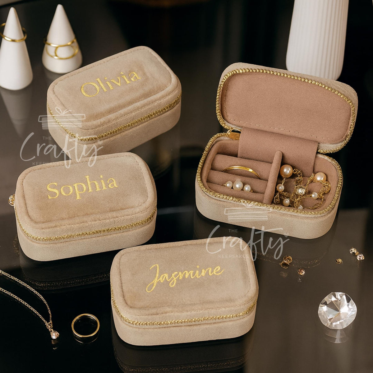 Personalised Velvet Travel Jewellery Case: Custom Keepsake Gift
